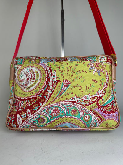 Vintage Etro Paisley Print Cotton Crossbody Bag Red Green Blue
