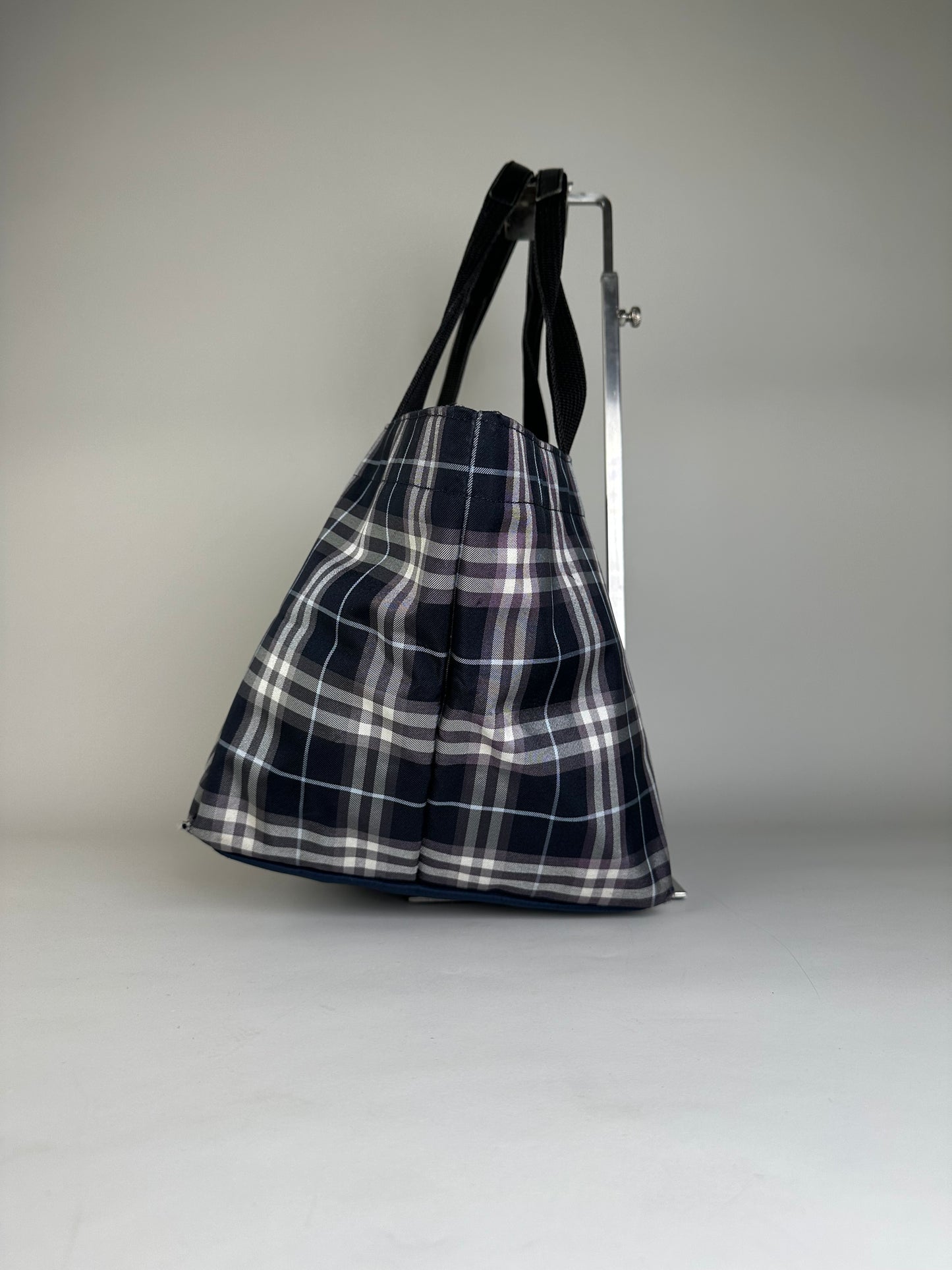 Vintage Burberry Nylon Tote Bag Navy White Gray
