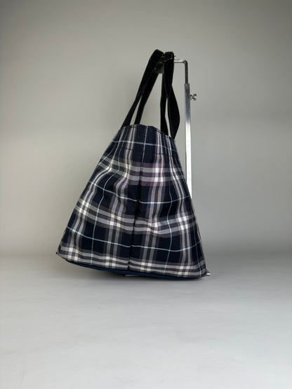 Vintage Burberry Nylon Tote Bag Navy White Gray