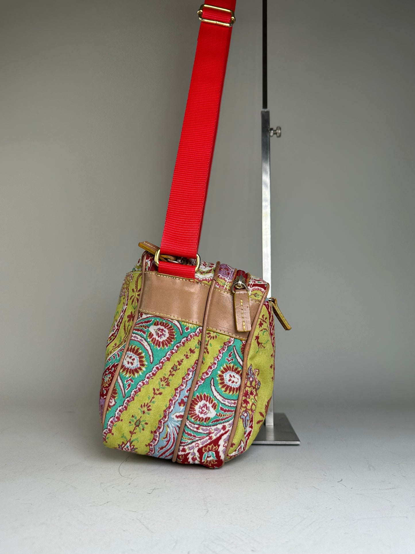 Vintage Etro Paisley Print Cotton Crossbody Bag Red Green Blue
