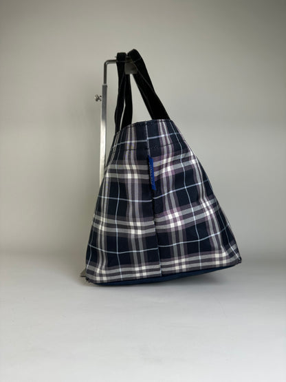 Vintage Burberry Nylon Tote Bag Navy White Gray