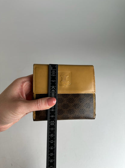 Vintage Celine Paris Triomphe Monogram Leather Wallet Brown Beige