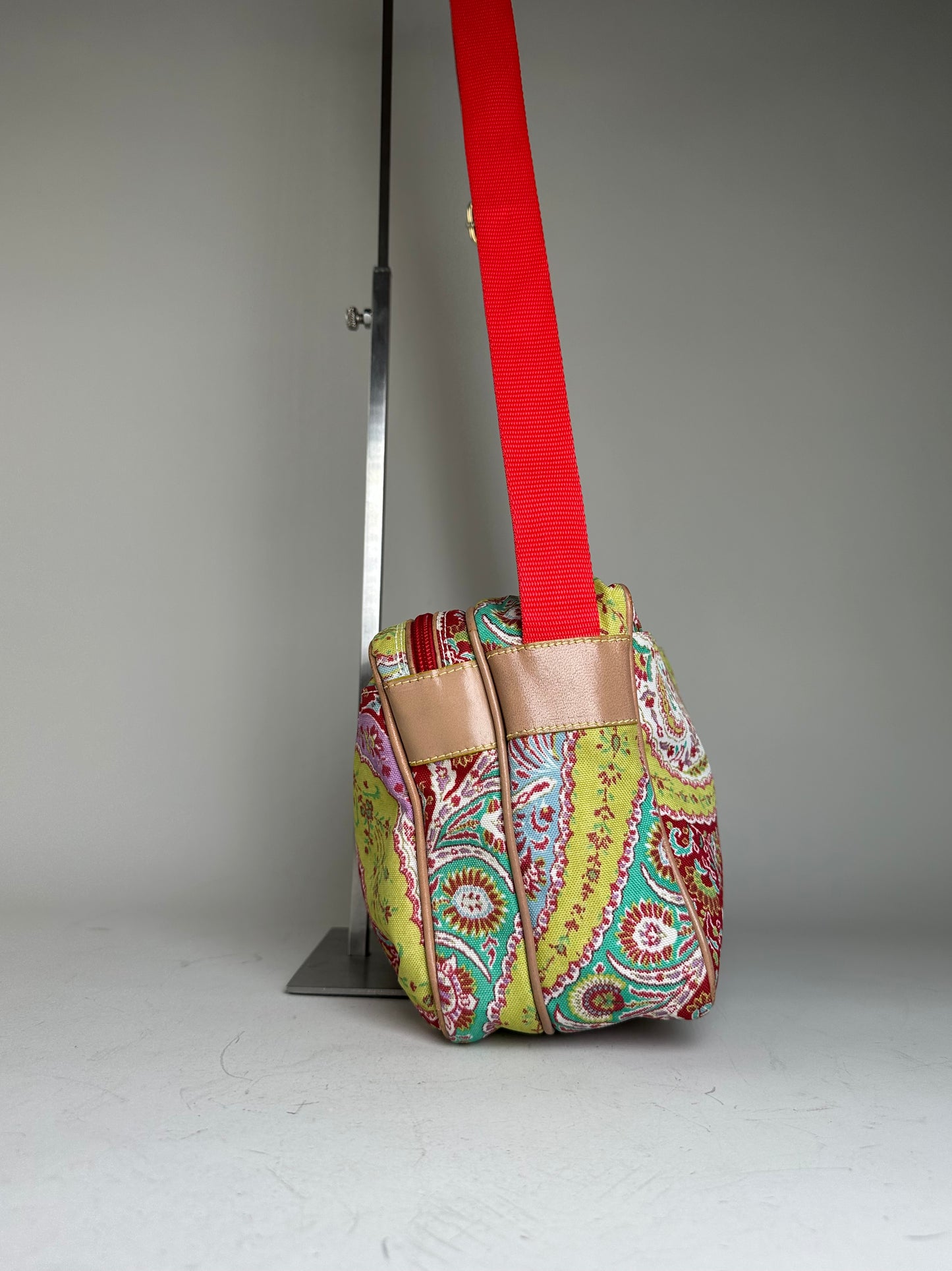 Vintage Etro Paisley Print Cotton Crossbody Bag Red Green Blue