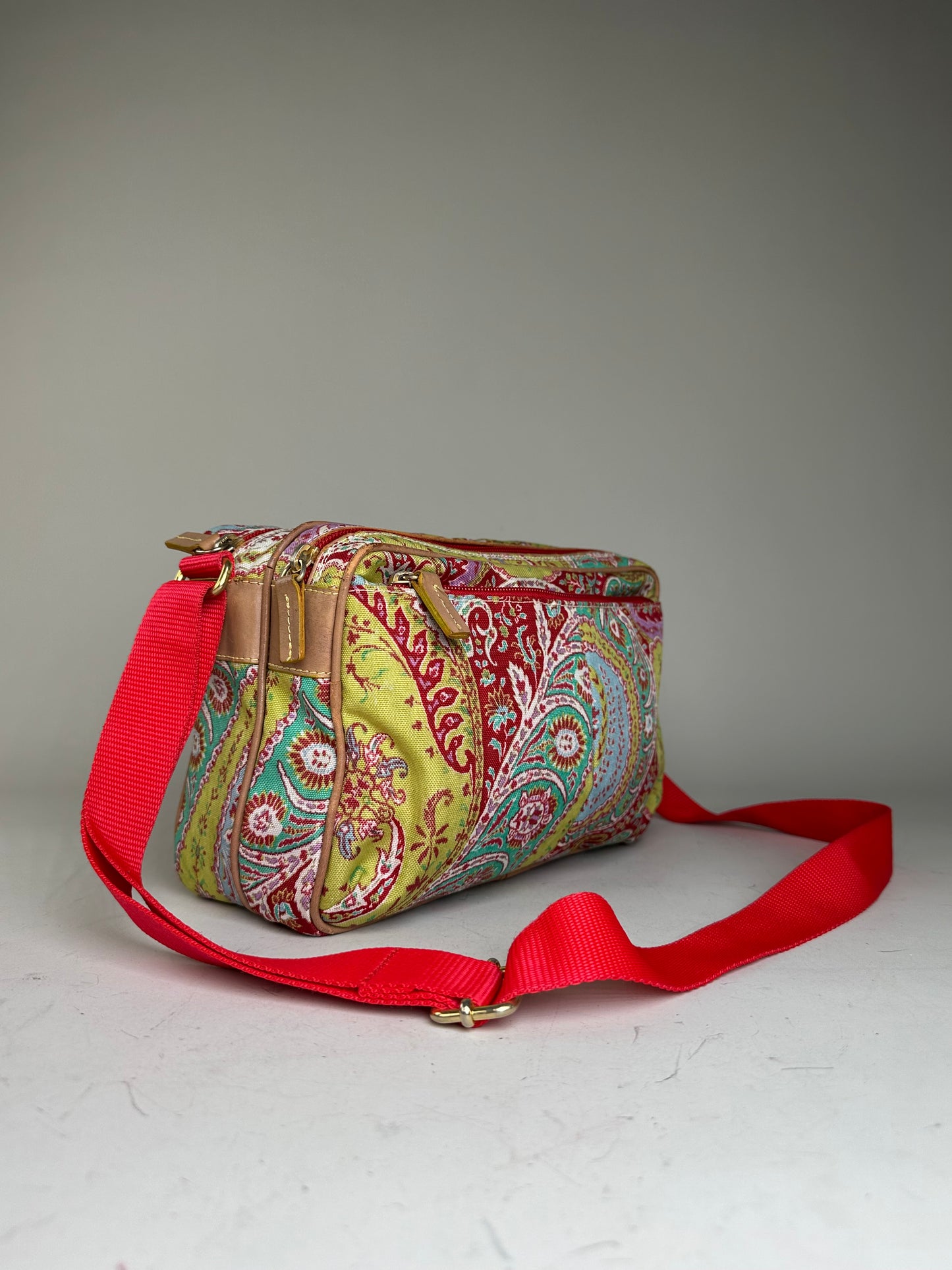 Vintage Etro Paisley Print Cotton Crossbody Bag Red Green Blue