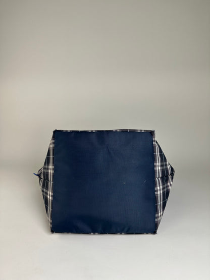 Vintage Burberry Nylon Tote Bag Navy White Gray