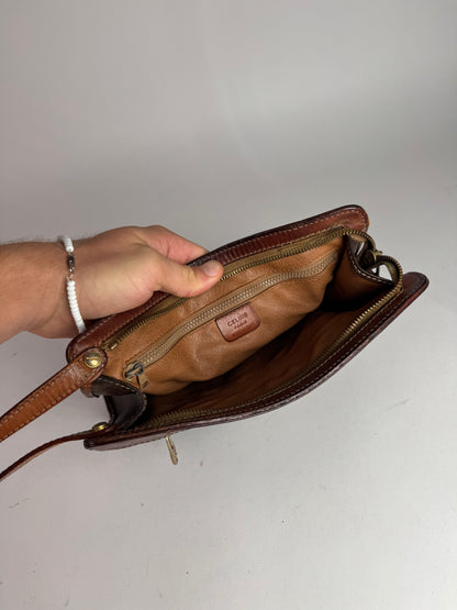 Vintage Celine Paris Leather Monogram Clutch Brown