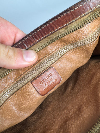Vintage Celine Paris Leather Monogram Clutch Brown