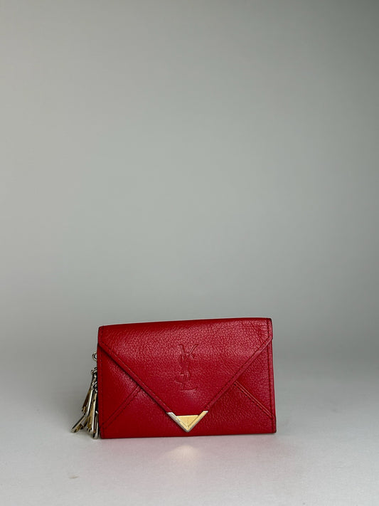 Vintage Yves Saint Laurent Leather Card Holder \ Key Holder Red