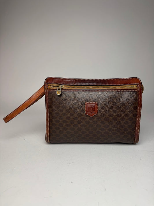 Vintage Celine Paris Leather Monogram Clutch Brown