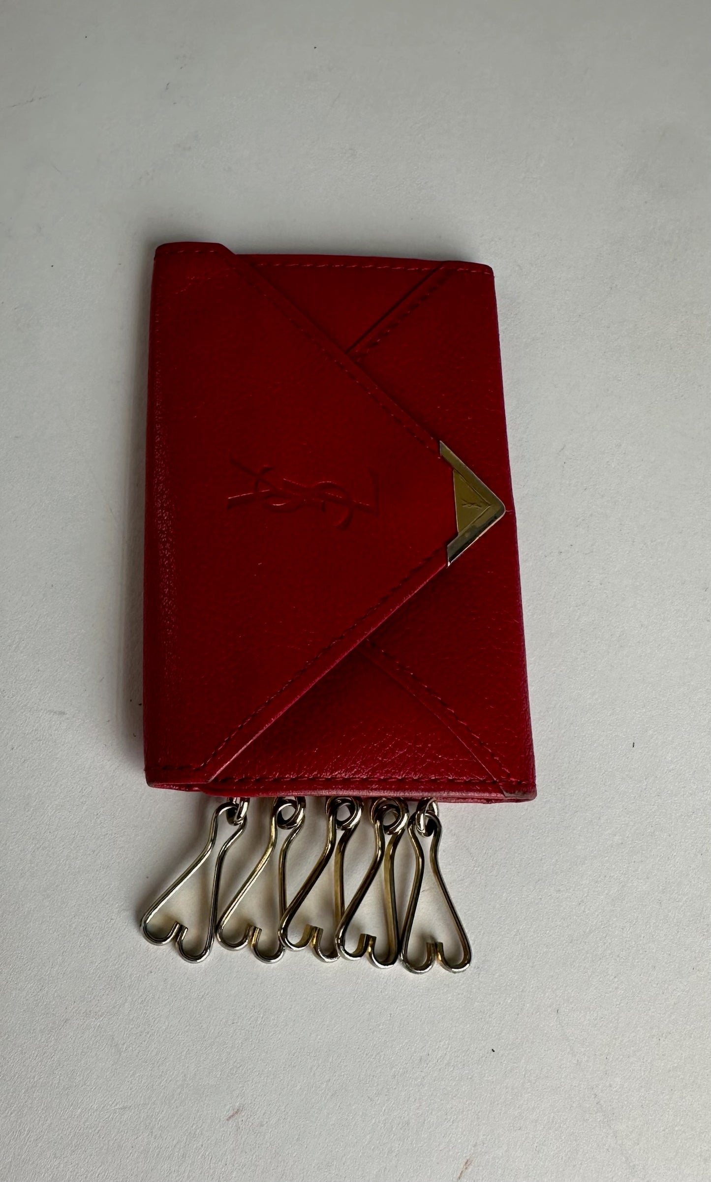 Vintage Yves Saint Laurent Leather Card Holder \ Key Holder Red