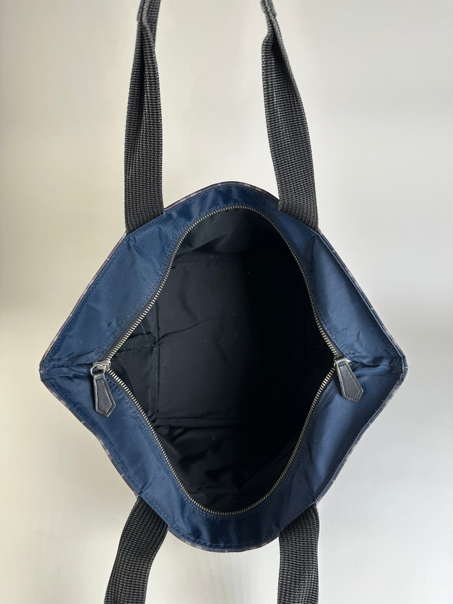 Vintage Burberry Nylon Tote Bag Navy White Gray