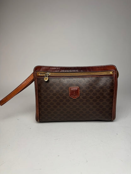 Vintage Celine Paris Leather Monogram Clutch Brown