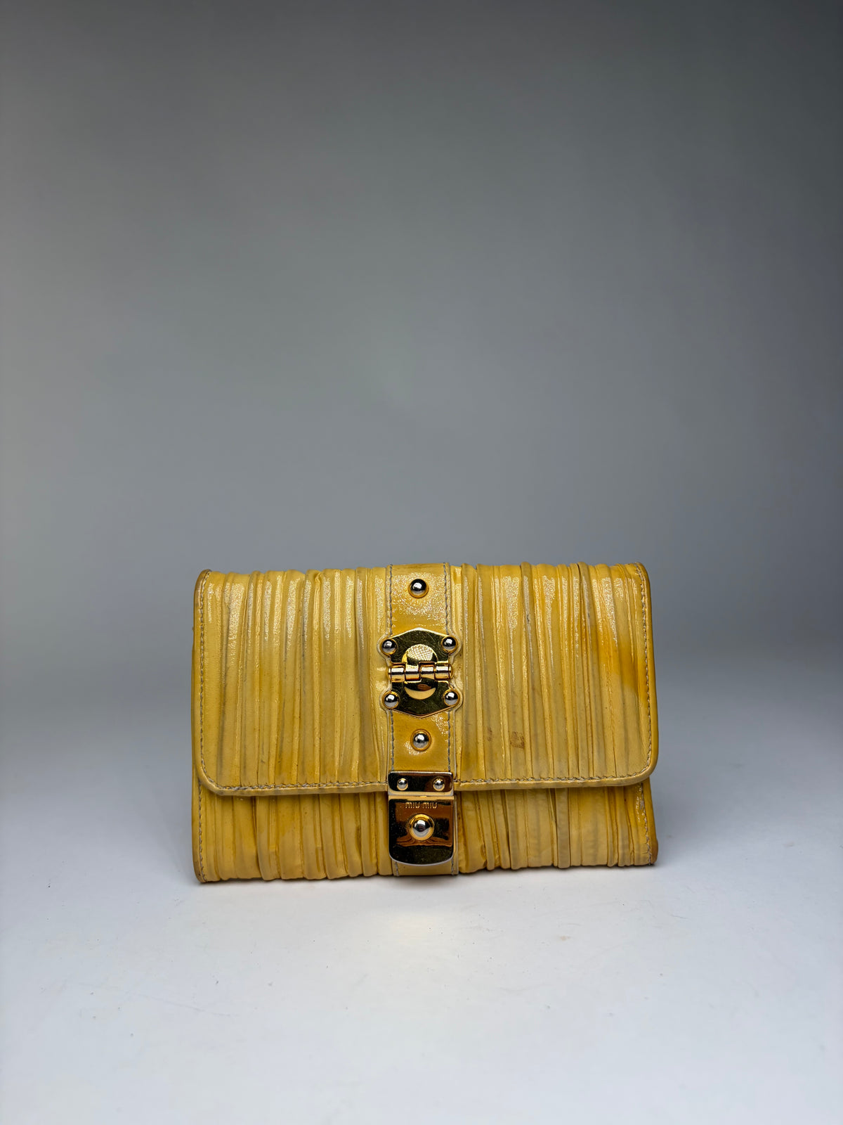 Vintage Mit Miu Miu Matelassé Patent Bifold Wallet Late 2000s Yellow