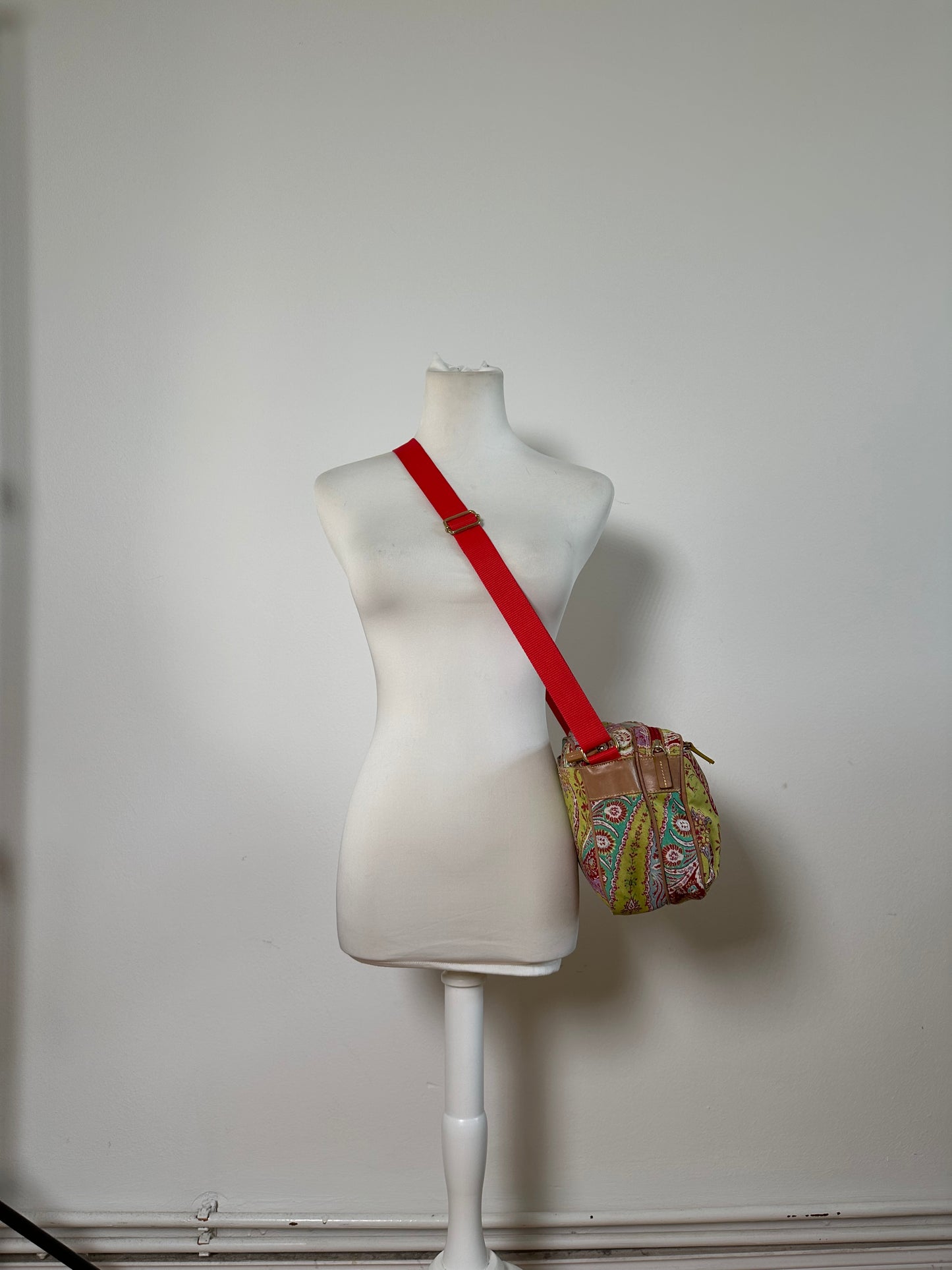 Vintage Etro Paisley Print Cotton Crossbody Bag Red Green Blue