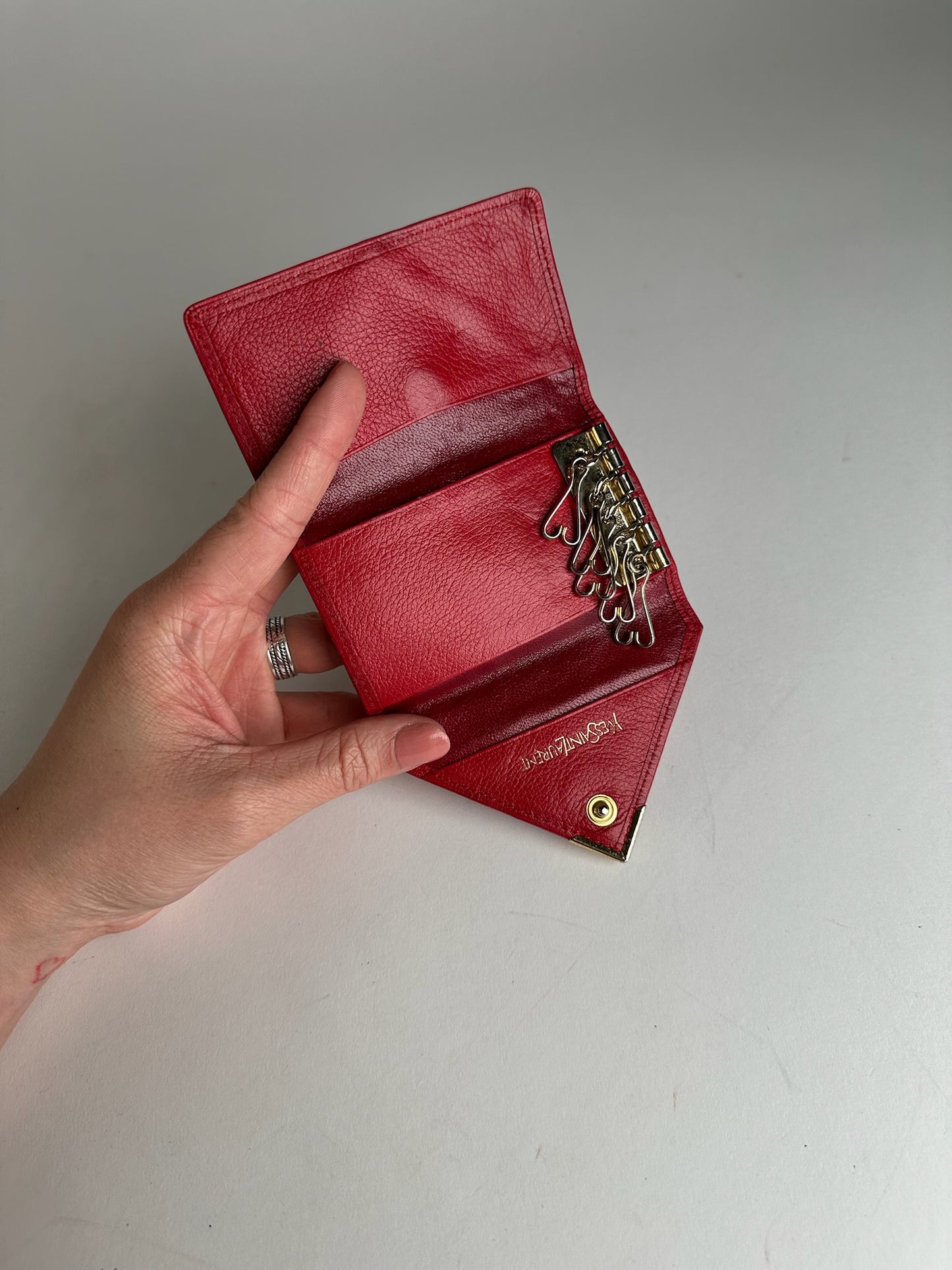 Vintage Yves Saint Laurent Leather Card Holder \ Key Holder Red