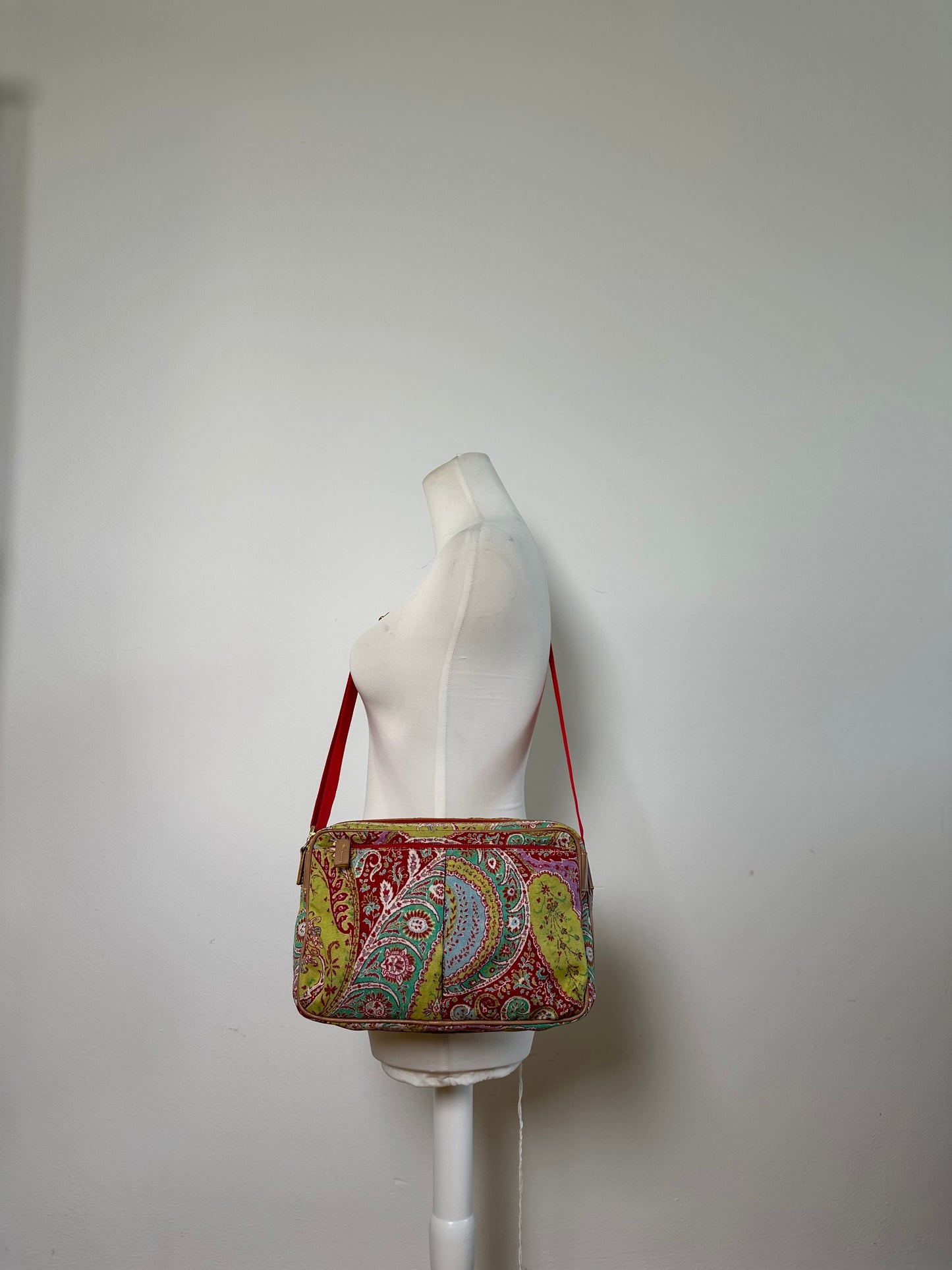 Vintage Etro Paisley Print Cotton Crossbody Bag Red Green Blue