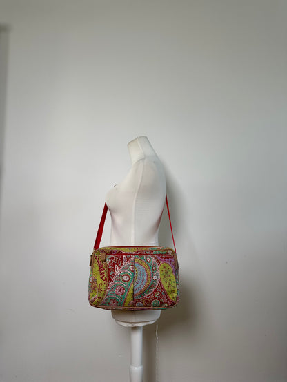 Vintage Etro Paisley Print Cotton Crossbody Bag Red Green Blue