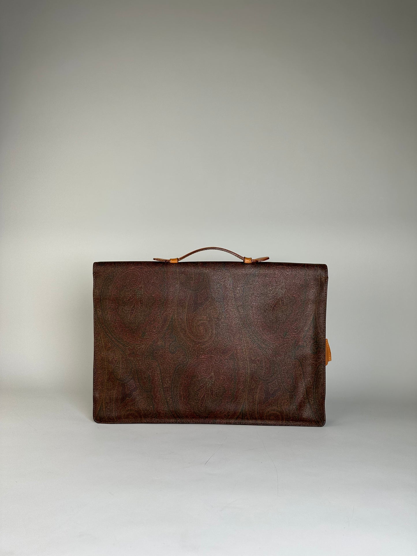 Vintage Etro Paisley Leather Briefcase Brown Rust Gold