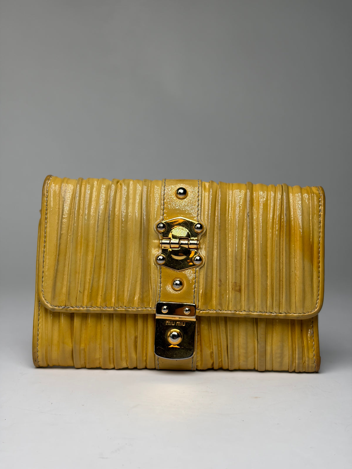 Vintage Mit Miu Miu Matelassé Patent Bifold Wallet Late 2000s Yellow