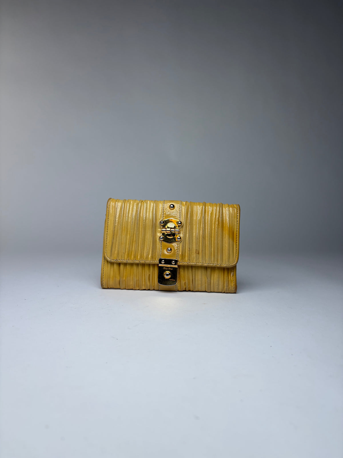 Vintage Mit Miu Miu Matelassé Patent Bifold Wallet Late 2000s Yellow