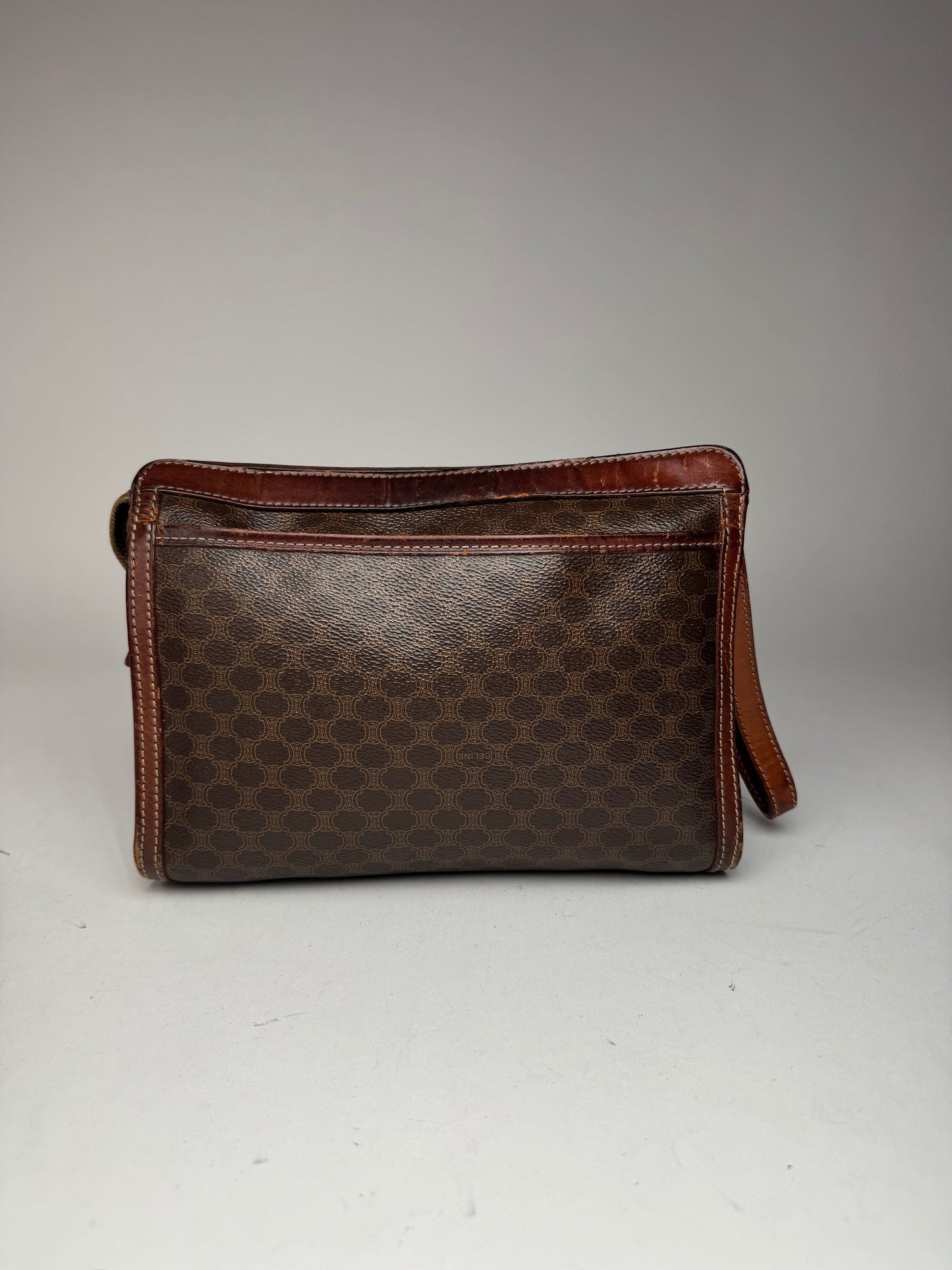 Vintage Celine Paris Leather Monogram Clutch Brown