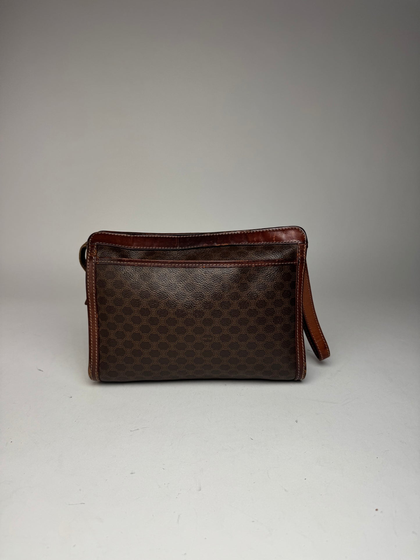 Vintage Celine Paris Leather Monogram Clutch Brown