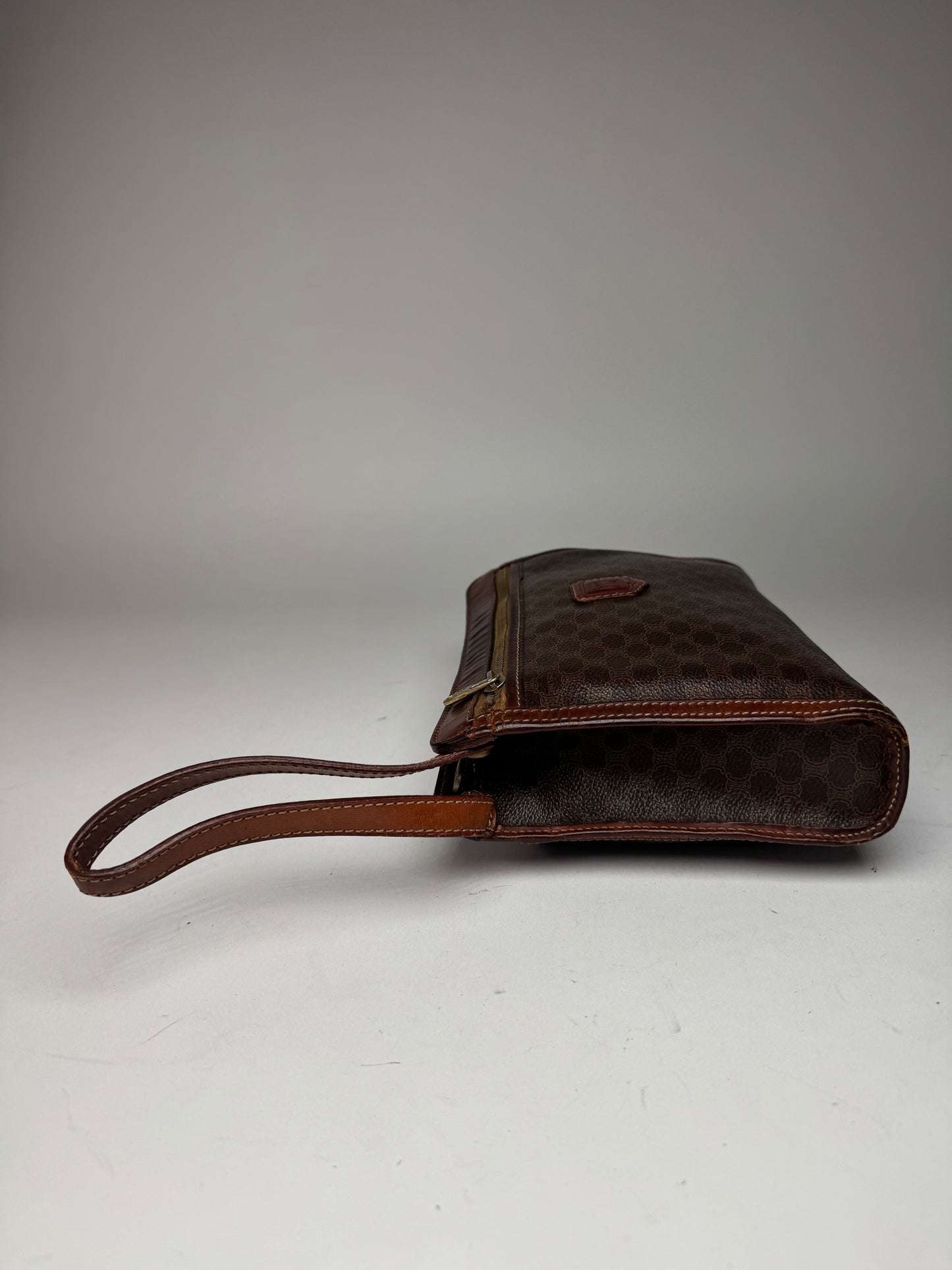 Vintage Celine Paris Leather Monogram Clutch Brown
