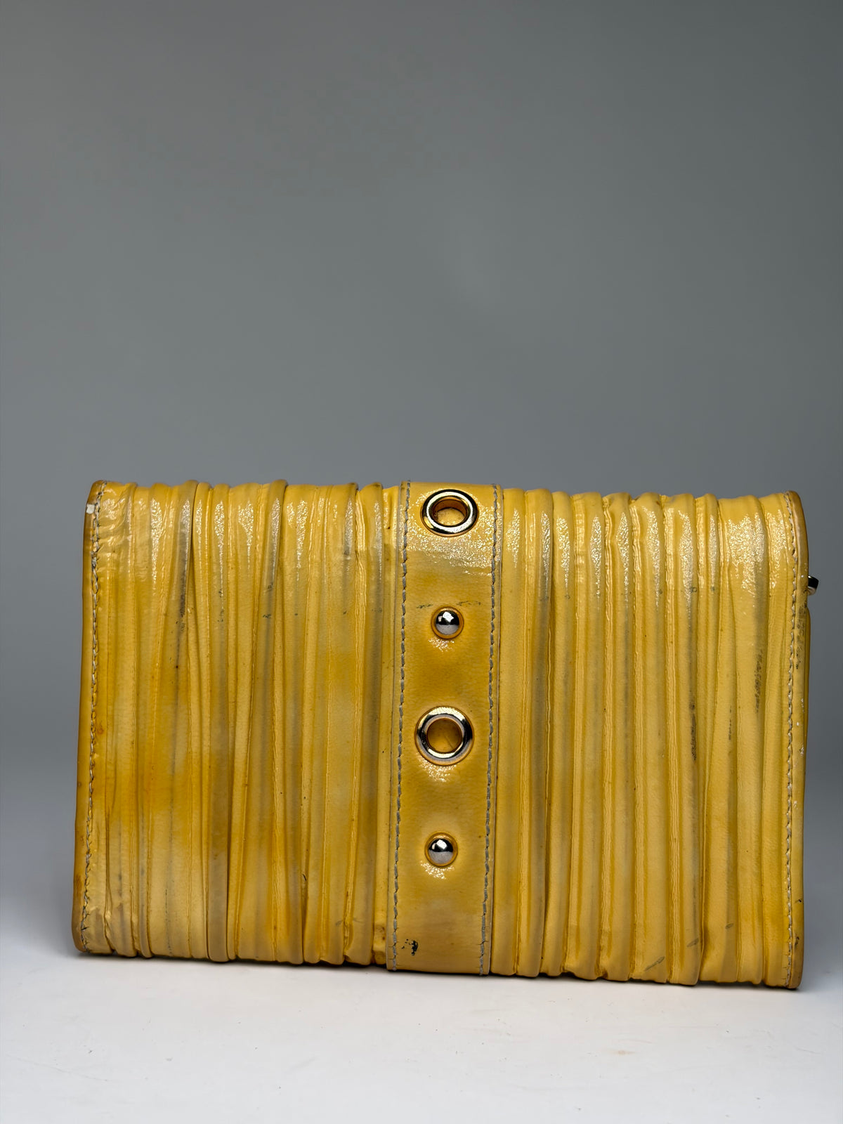 Vintage Mit Miu Miu Matelassé Patent Bifold Wallet Late 2000s Yellow