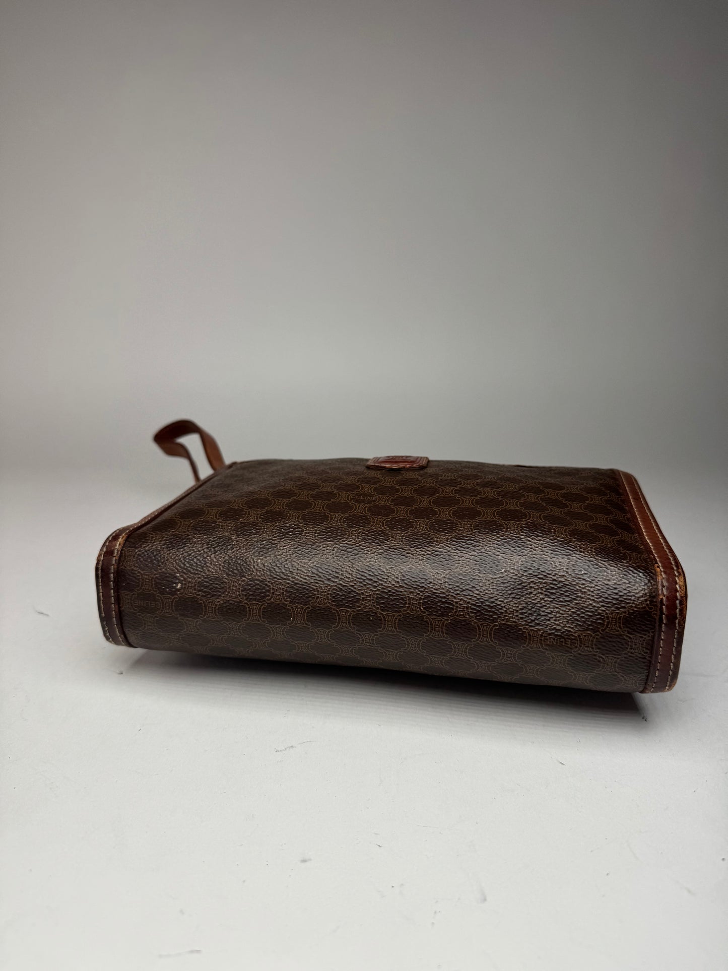 Vintage Celine Paris Leather Monogram Clutch Brown