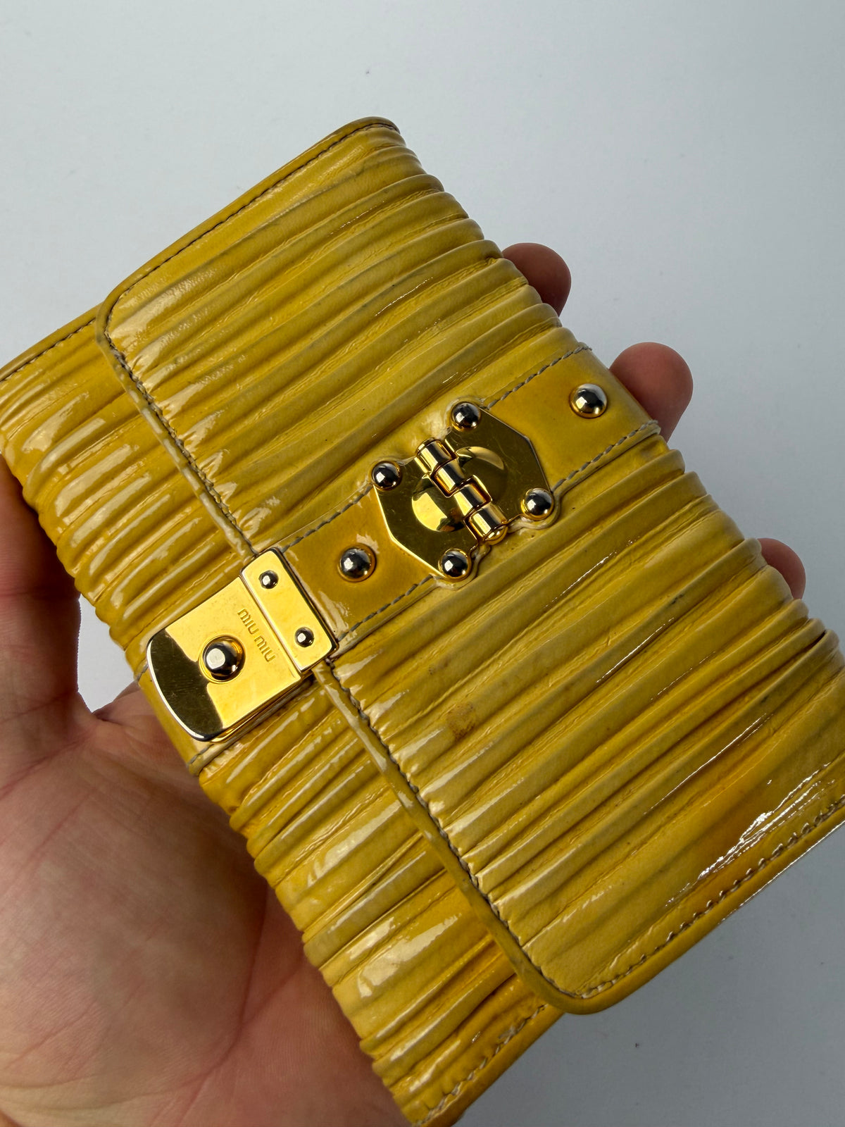 Vintage Mit Miu Miu Matelassé Patent Bifold Wallet Late 2000s Yellow
