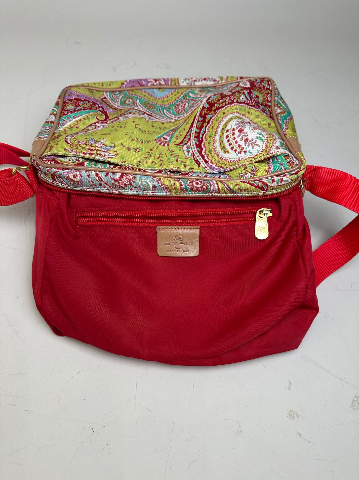 Vintage Etro Paisley Print Cotton Crossbody Bag Red Green Blue