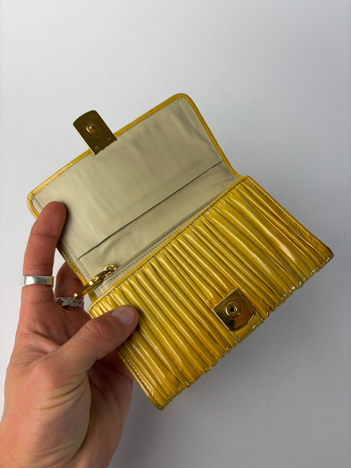 Vintage Mit Miu Miu Matelassé Patent Bifold Wallet Late 2000s Yellow