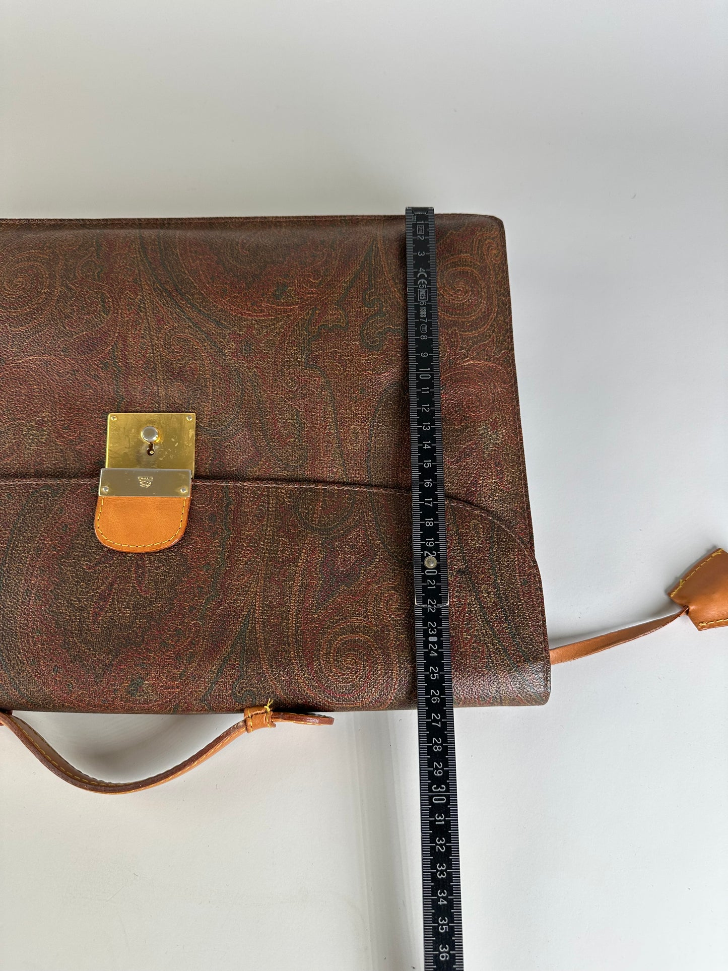 Vintage Etro Paisley Leather Briefcase Brown Rust Gold