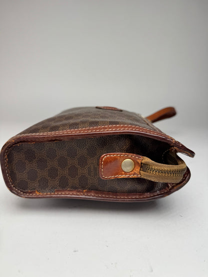 Vintage Celine Paris Leather Monogram Clutch Brown