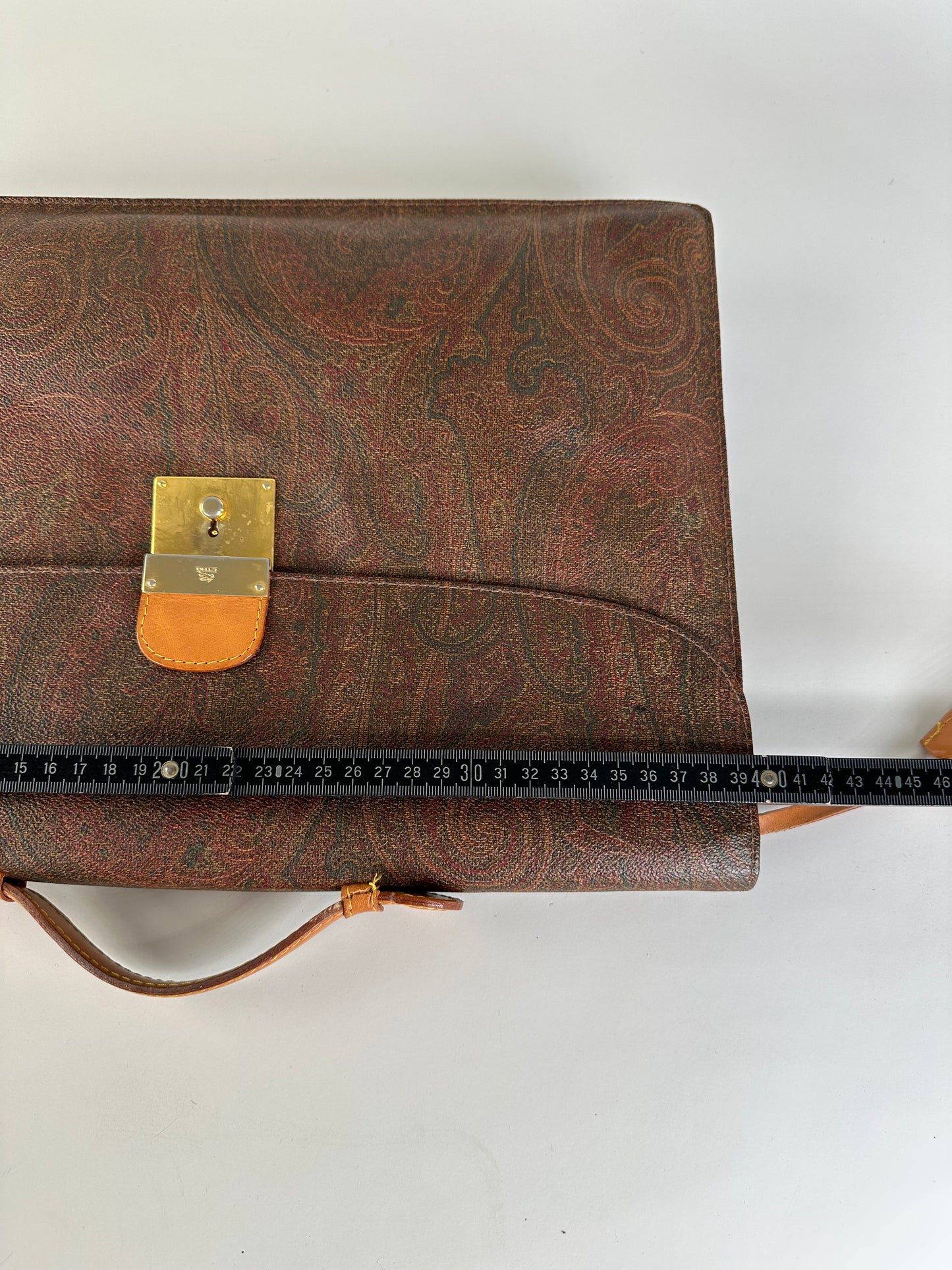 Vintage Etro Paisley Leather Briefcase Brown Rust Gold