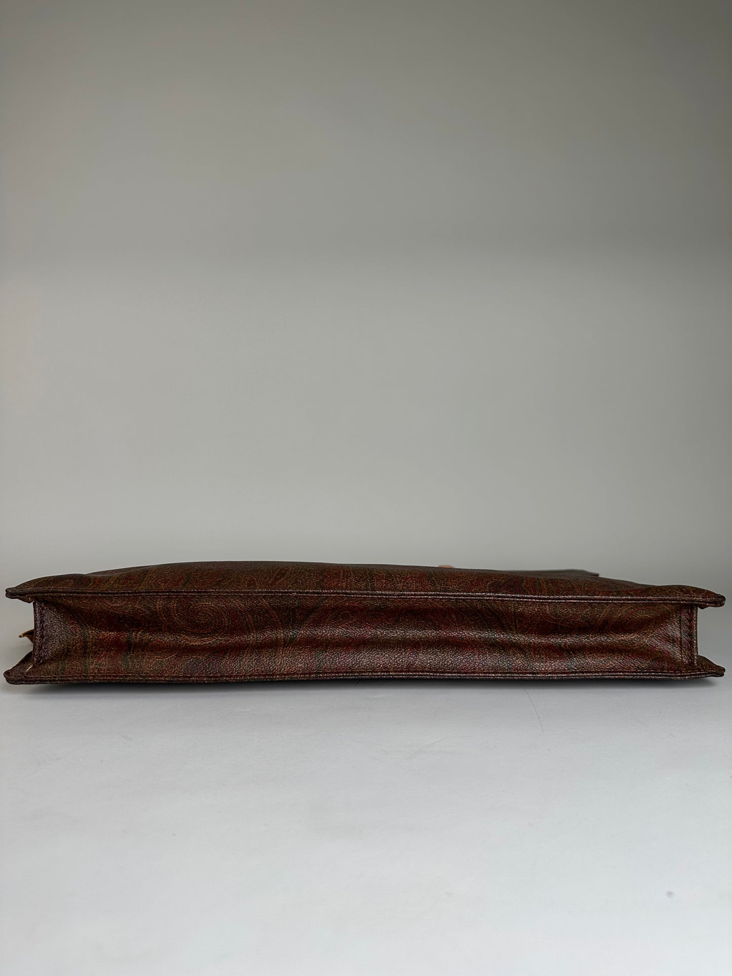 Vintage Etro Paisley Leather Briefcase Brown Rust Gold