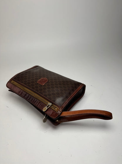 Vintage Celine Paris Leather Monogram Clutch Brown