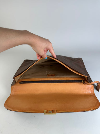 Vintage Etro Paisley Leather Briefcase Brown Rust Gold