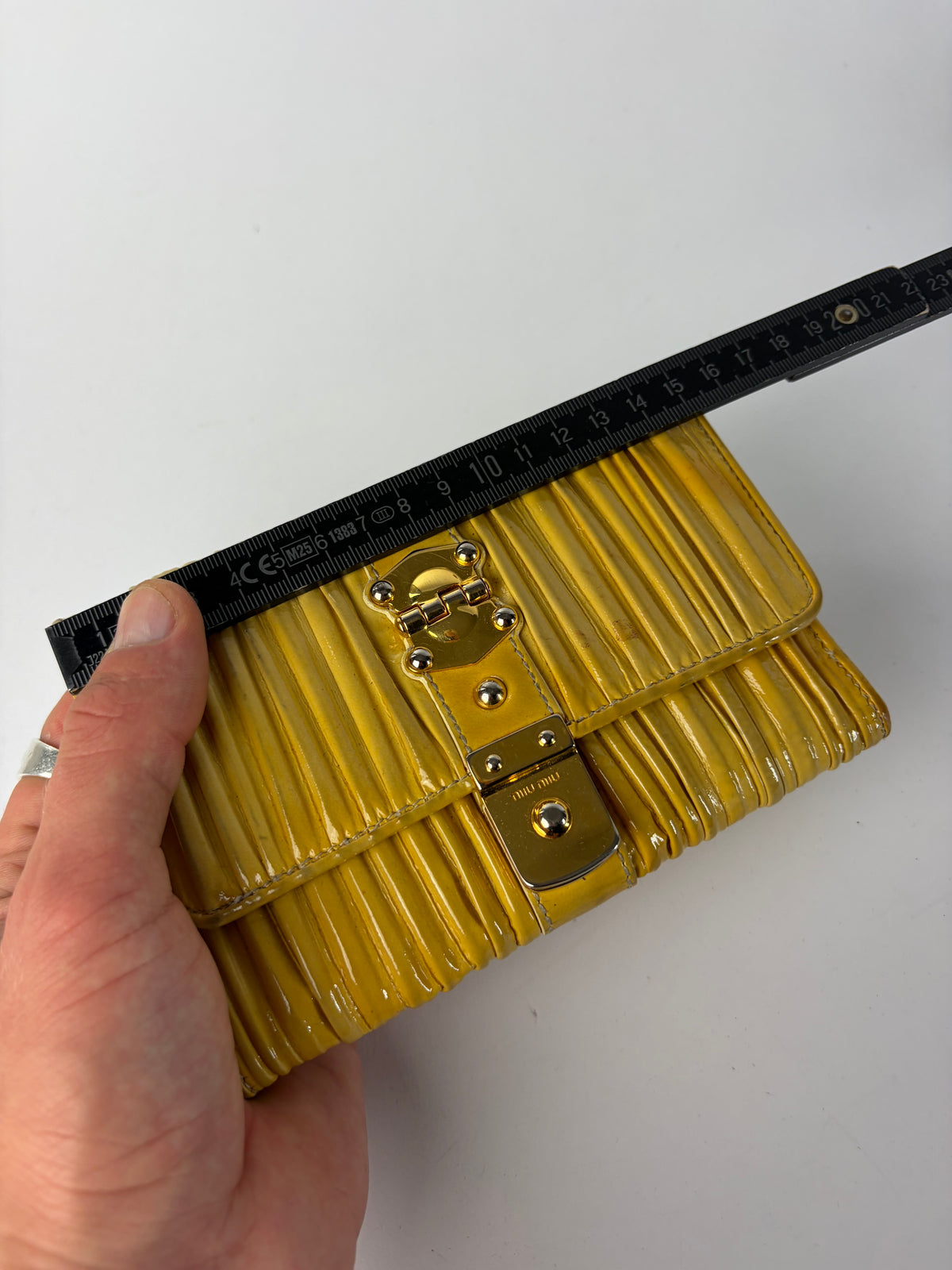 Vintage Mit Miu Miu Matelassé Patent Bifold Wallet Late 2000s Yellow