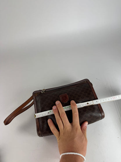 Vintage Celine Paris Leather Monogram Clutch Brown