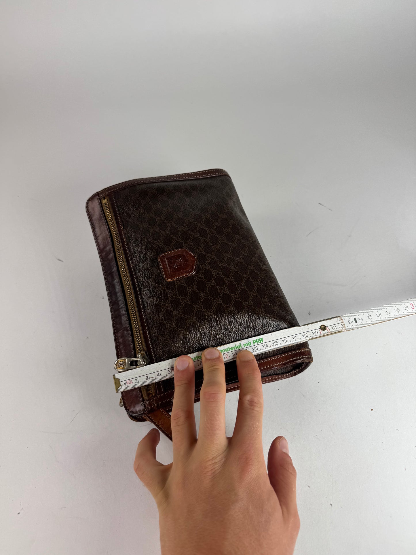 Vintage Celine Paris Leather Monogram Clutch Brown