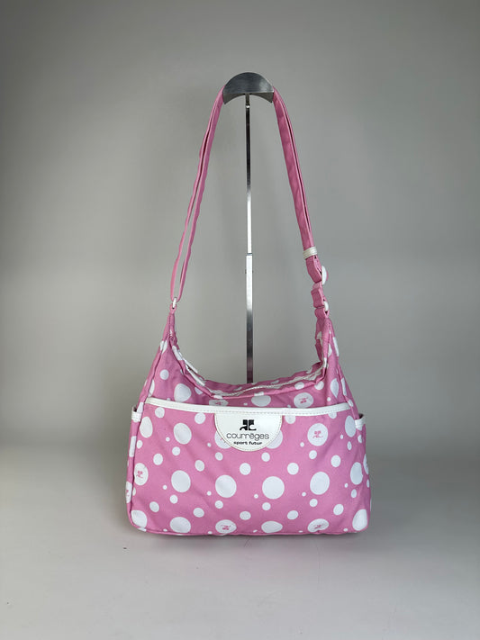 Vintage Courreges Polka Dot Nylon Hobo Bag Pink White