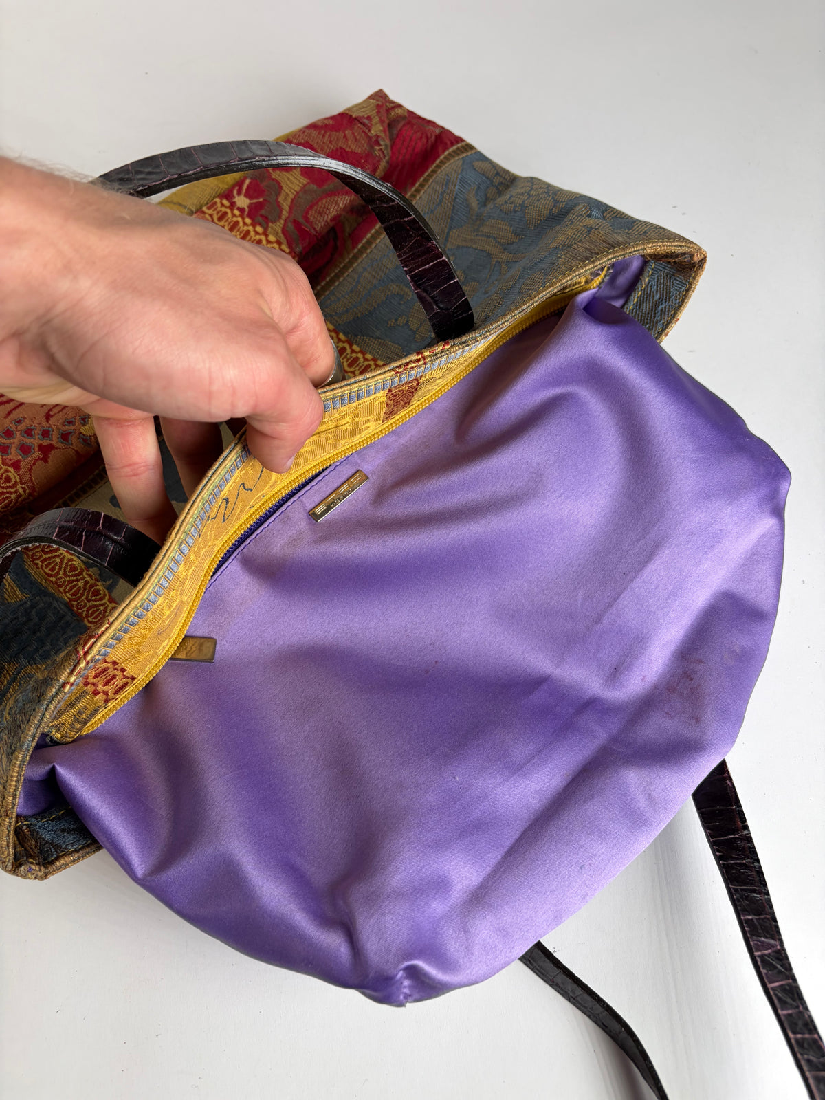 Vintage Etro Jacquard Patchwork Tote Late 1990s Multicolour