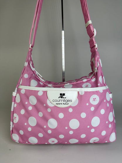 Vintage Courreges Polka Dot Nylon Hobo Bag Pink White