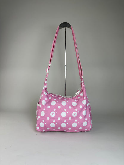Vintage Courreges Polka Dot Nylon Hobo Bag Pink White