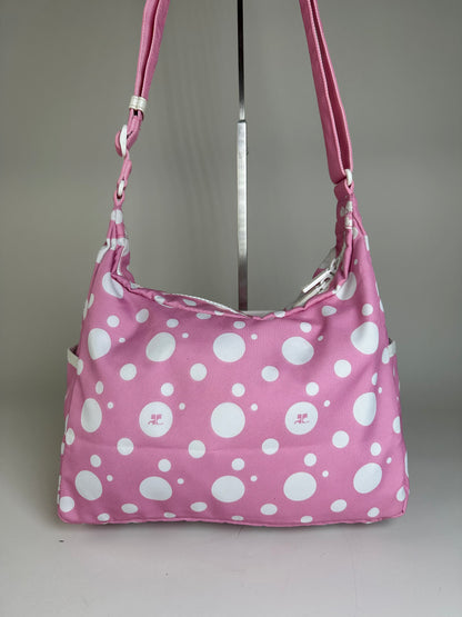 Vintage Courreges Polka Dot Nylon Hobo Bag Pink White
