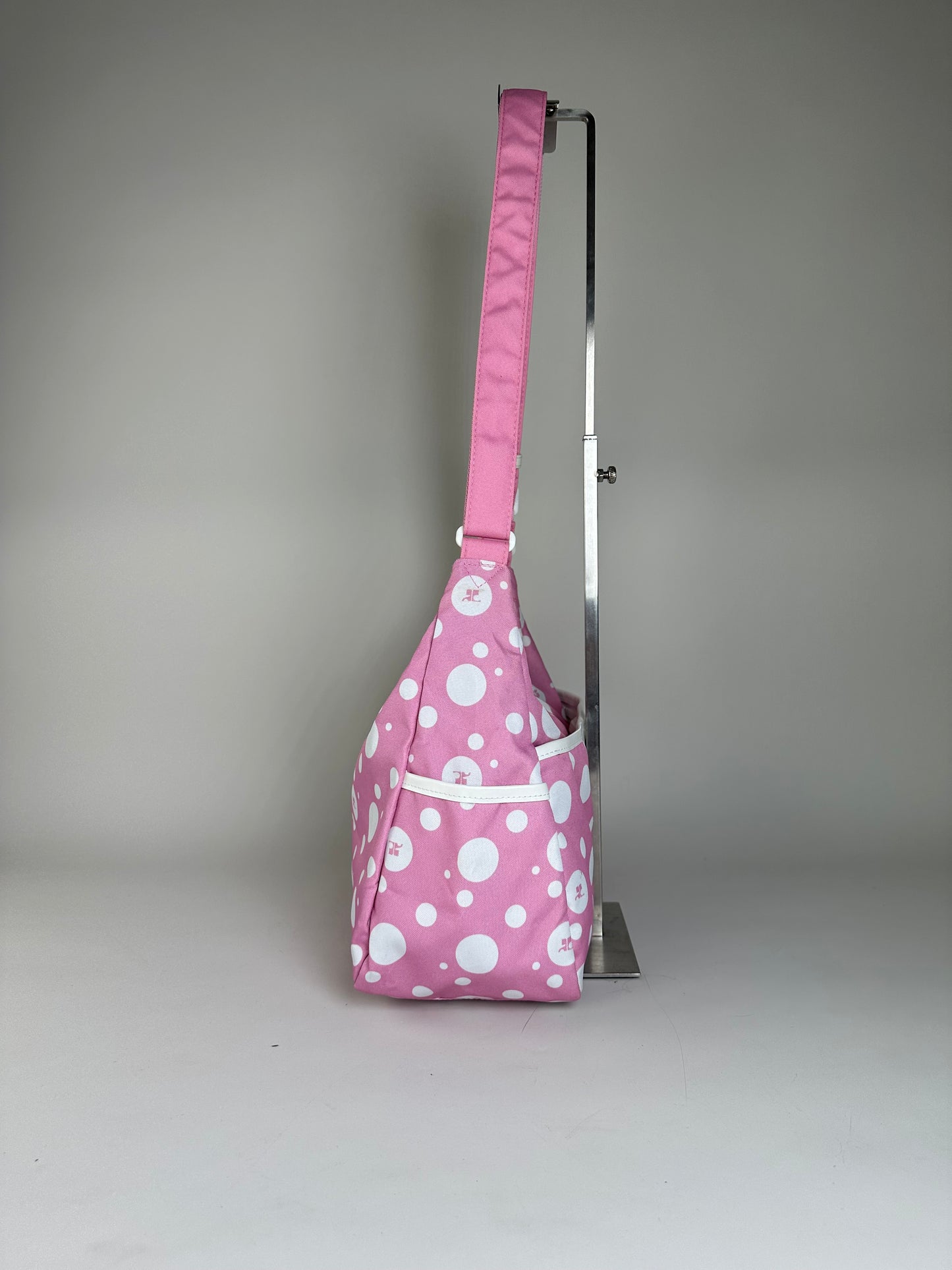 Vintage Courreges Polka Dot Nylon Hobo Bag Pink White
