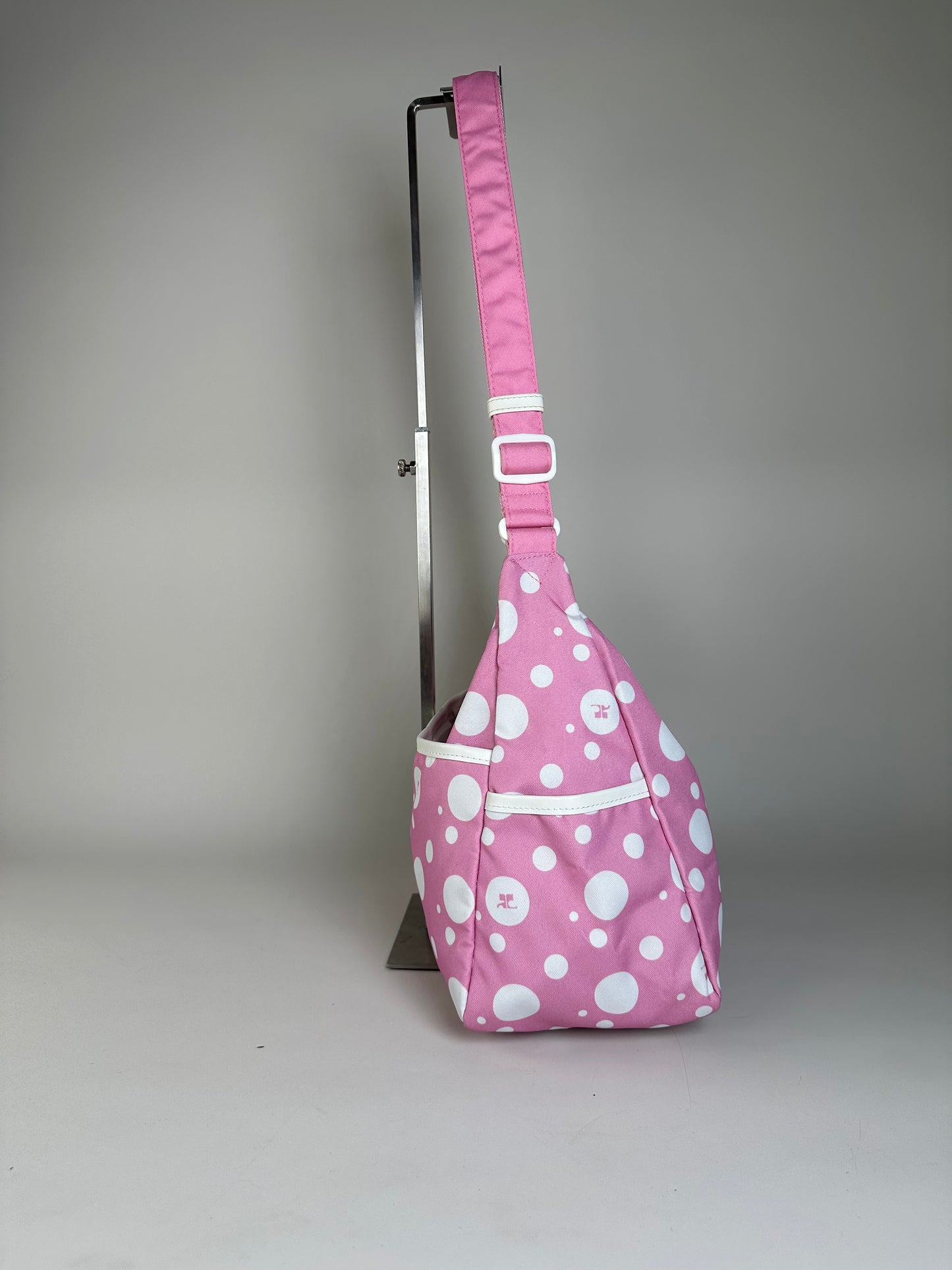 Vintage Courreges Polka Dot Nylon Hobo Bag Pink White