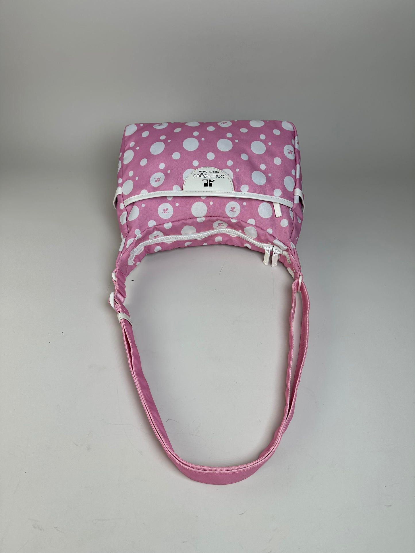 Vintage Courreges Polka Dot Nylon Hobo Bag Pink White