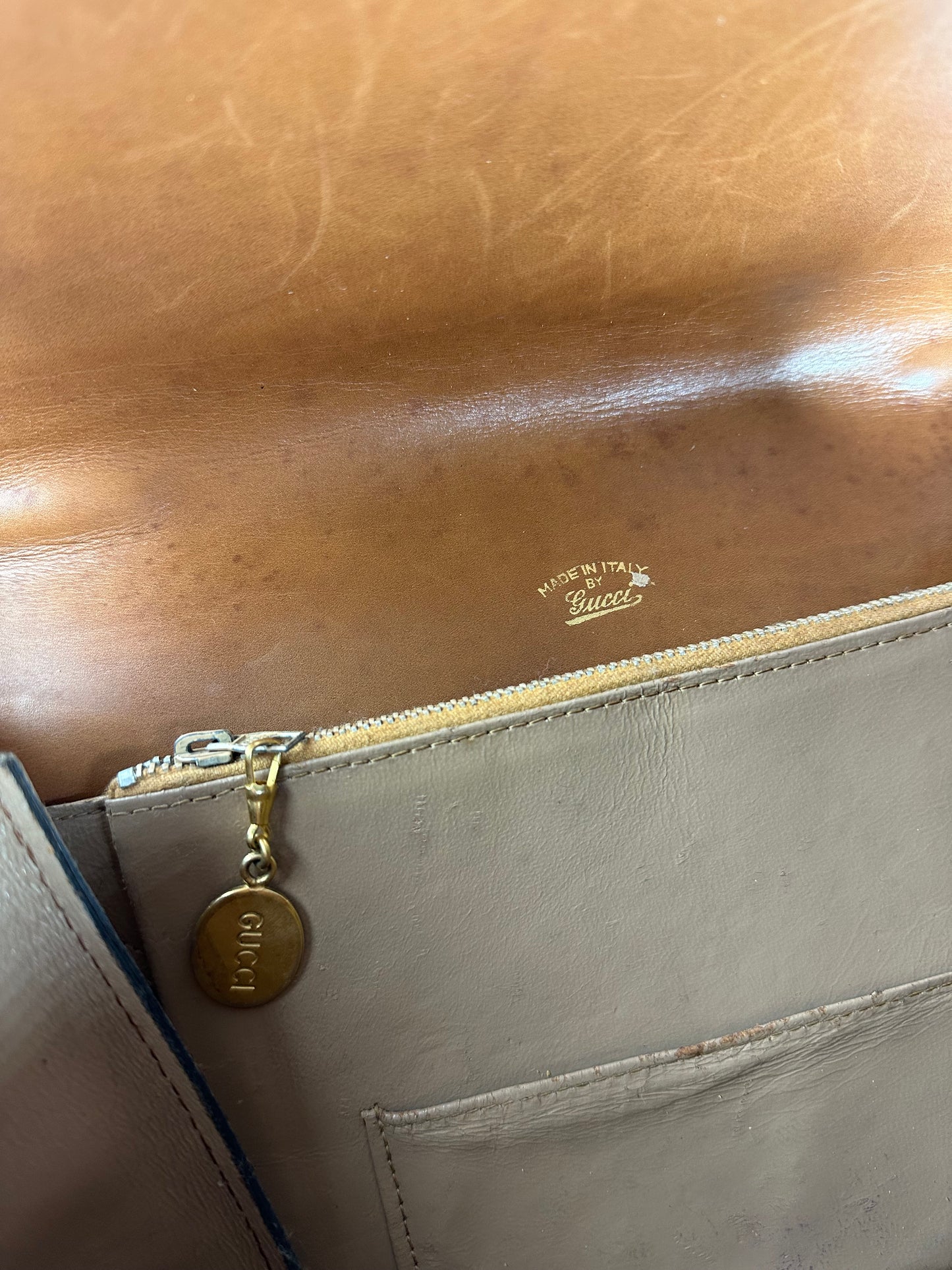 Vintage Gucci Leather Shoulder Bag Tan